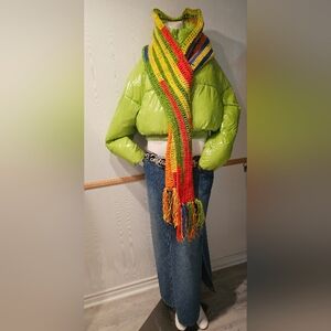NEW CROCHET MUFFLER FRINGE LONG SCARF NECKWARMER Rust Blue Green Gold 88"x8"